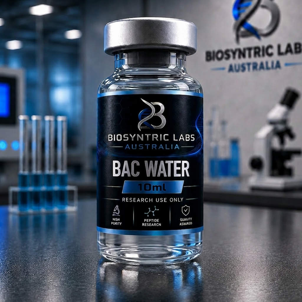 BAC Water 10ml research material vial supplied by BioSyntric Labs Australia