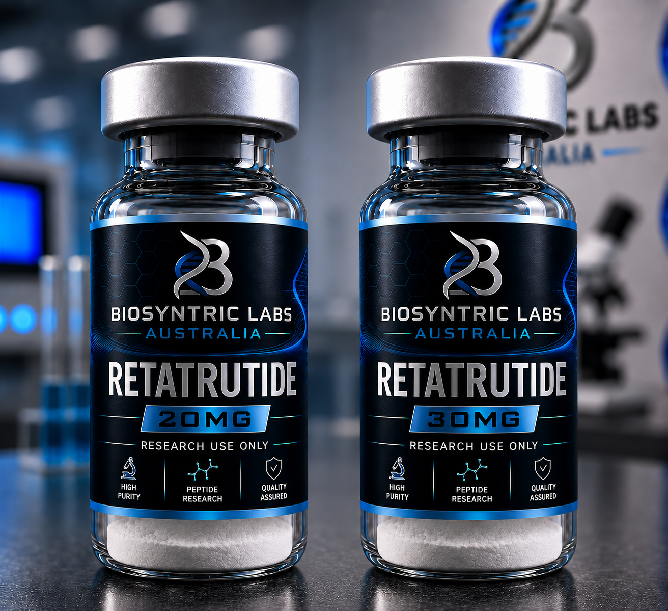 Retatrutide research material vial supplied by BioSyntric Labs Australia