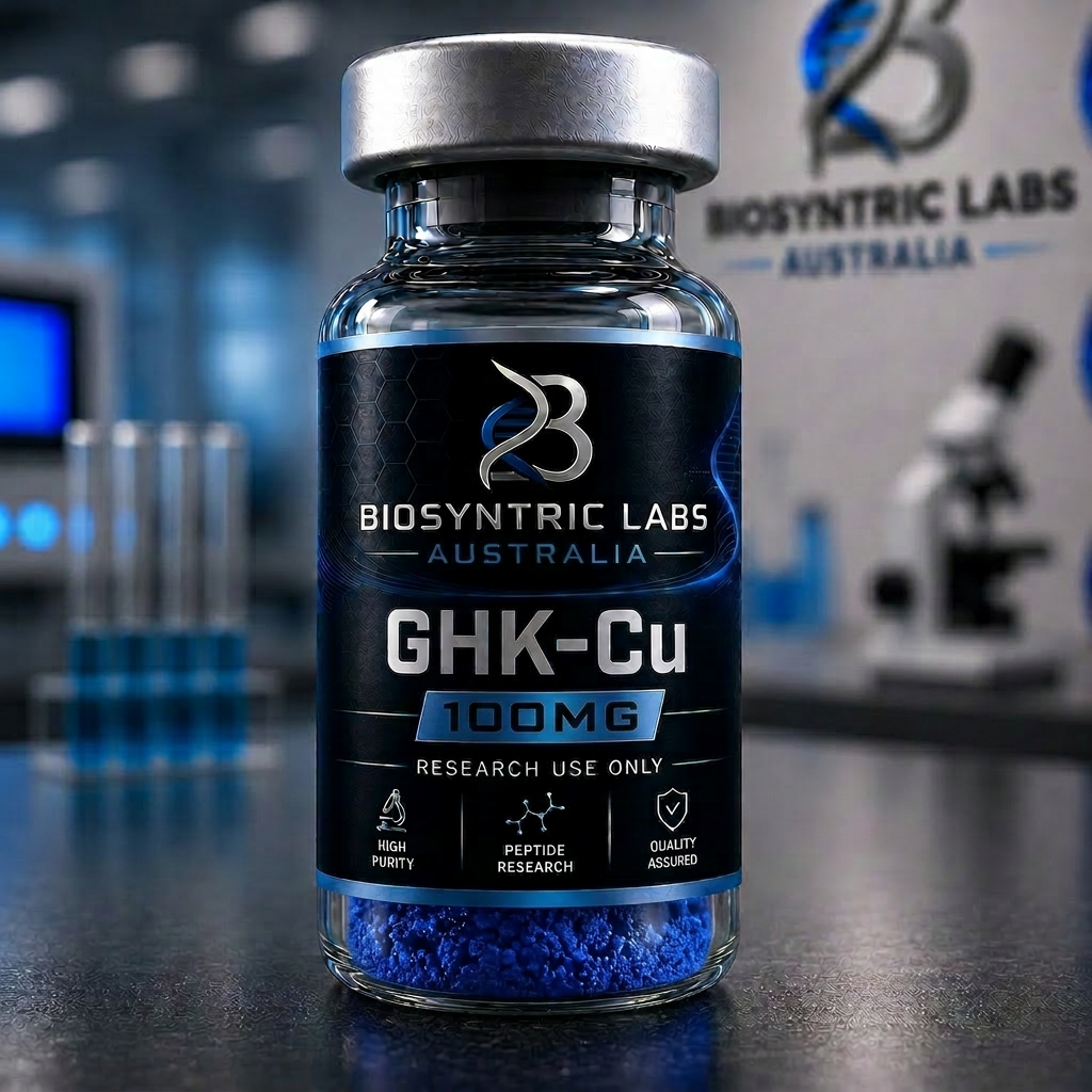 GHK-Cu research material vial supplied by BioSyntric Labs Australia